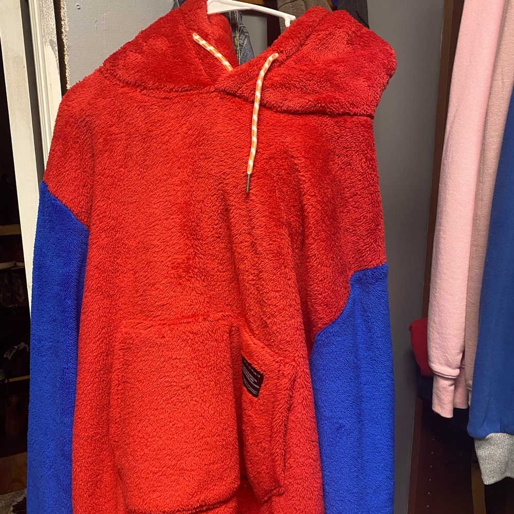 Red and blue sweater